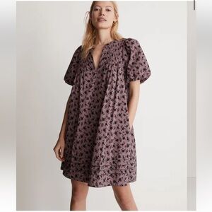 MADEWELL Tillie Puff Sleeve Mini Dress in Shadow Blooms XXS